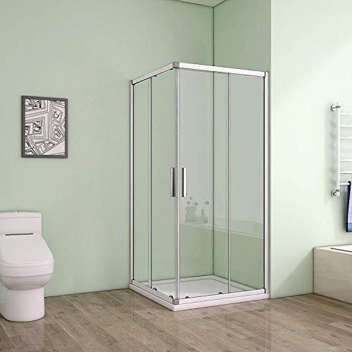 Duschkabine Eckeinstieg 90x90cm Duschabtrennung Dusche Schiebetür Duschwand 5mm ESG Sicherheitsglas Höhe 185cm