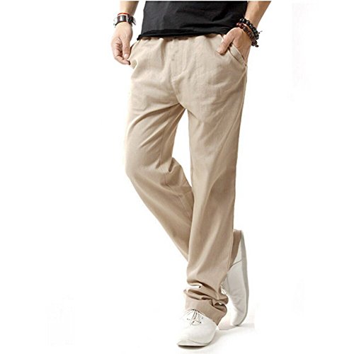 HOEREV Men Casual Strandhosen Leinen Hose - Beige - XXL