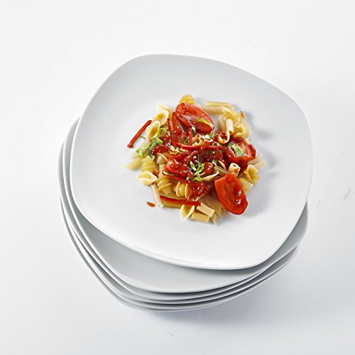 Malacasa, Serie Elisa, 6 teilig Set Porzellan Tellerset 9,75' Cremeweiß Speiseteller Großer Flachteller 24,6x24,6x2,5cm Essteller Tafelservice für 6 Personen