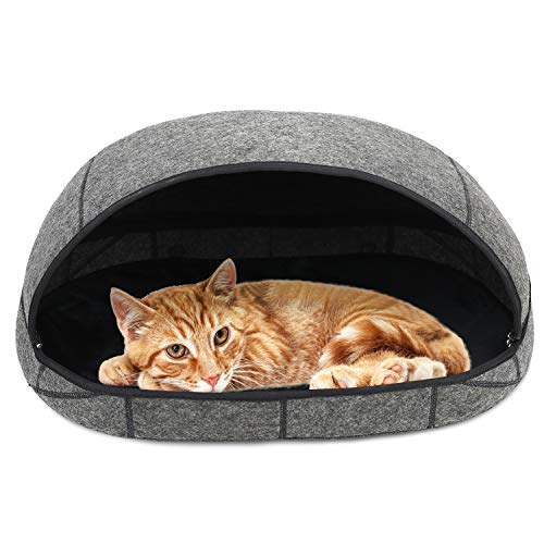 Barbieya Premium Katzenbett-Höhle (groß), umweltfreundliche Betten aus 100% Merinowolle für Katzen, handgefertigtes Katzenbett, Faltbare Höhle für Katzen und Kätzchen
