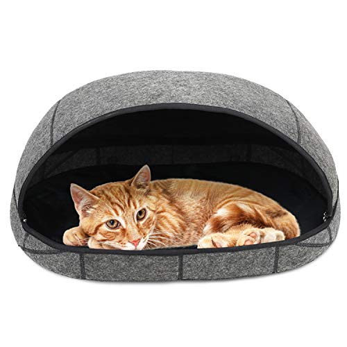 Filz Katzenbett Haustiere Schlafzone Kuschelhöhle Haustierbett, Filz Katzenhöhle Bett mit abnehmbarem und zusammenklappbarem Reißverschluss, Zeltbett für Haustiere