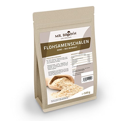 Mister Brown ganze Flohsamenschalen natur 500 g | 99 % Reinheit | Premium Qualität | Ursprung: Indien | pflanzliches Quellmittel | abgefüllt in Deutschland