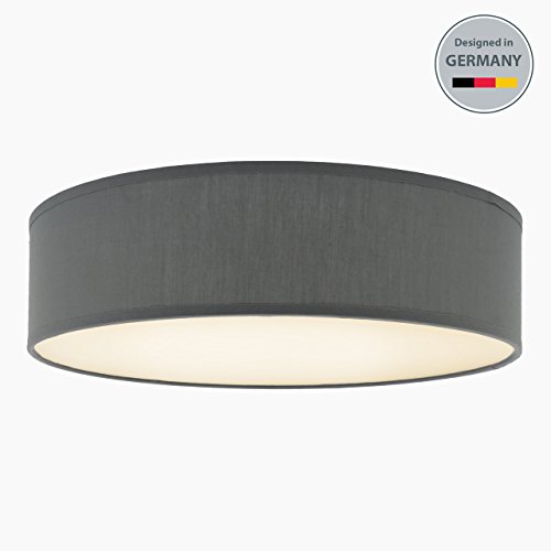 B.K.Licht Deckenleuchte 3-flammig Deckenlampe grau rund Stoff Deckenlampe
