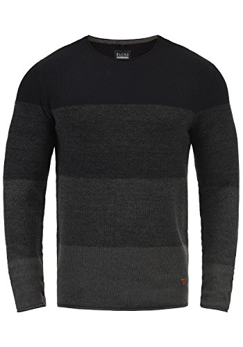 Blend Benno Herren Strickpullover Feinstrick Pullover Mit Rundhalsausschnitt Aus 100% Baumwolle, Größe:L, Farbe:Black (70155)
