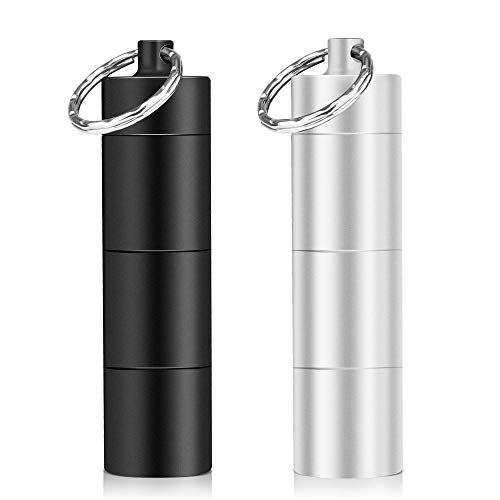 Opret 2 Pack Pillendose Schlüsselanhänger Wasserdicht mit 3 teilbaren Fächer, kleine Tablettendose für Unterwegs，pillendose klein