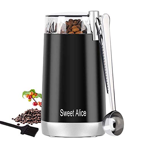 Kaffeemühle, Sweet Alice 150W Elektrische Kaffeemühle zum mahlen von Kaffeebohnen, Nüsse und Gewürze, Coffee Bean Grinder mit Edelstahlmesser 45g Fassungsvermögen