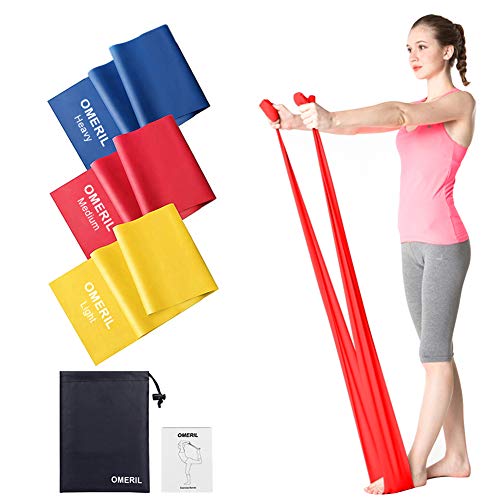 OMERIL Fitnessband 3er-Set Theraband Gymnastikband Lang Fitnessbänder Widerstandsbänder in 3 Stärke, Resistance Band Trainingsband für Crossfit, Muskelaufbau, Yoga, Pilates für Männer und Frauen