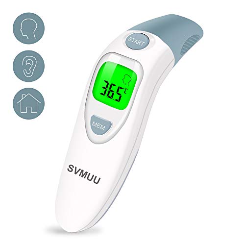 SVMUU Fieberthermometer Stirnthermometer Ohrthermometer, Infrarot Thermometer für Babys, Erwachsene und Objekte，1 Sekunde Messzeit, Speicherfunktion, Hochtemperaturalarm genehmigt CE/ROHS/FDA