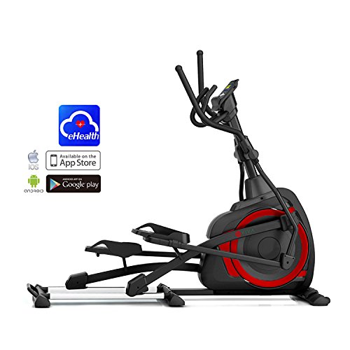 Ellipsentrainer Ergometer AsVIVA E4 mit APP-Bluetooth Steuerung, integrierte Handpulssensoren – 16 computergesteuerte Widerstands-Stufen, Heimtrainer mit elliptischem Bewegungsablauf sowie XL Safety A