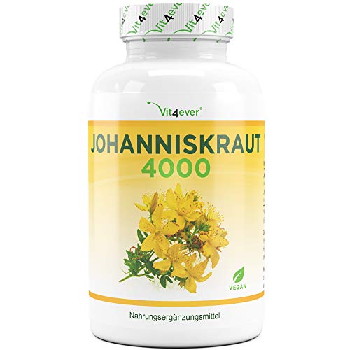 Vit4ever Johanniskraut 4000-180 Kapseln mit je 500 mg 8:1 Extrakt (entspricht 4000 mg) - Einführungspreis - Standardisierter Hypericin Anteil - Hochdosiert - Vegan