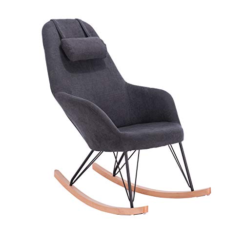 WOLTU Schaukelstuhl SKS13gr Relaxstuhl Sessel Schaukelsessel Schwingsessel Relaxliegen Stoff Stahl Massivholz Grau