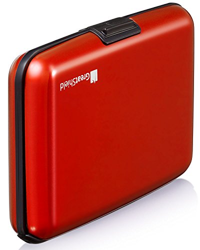 GreatShield RFID NFC Blocker Cardguard[Aluminium] Kreditkarten/Visitenkarten/Ausweis EC/Bank-Karte[Halter|Hülle|Etui|Brieftasche|Kartenbörse|Wallet|Card Holder|Case][8 Karten] Damen/Herren -Rot