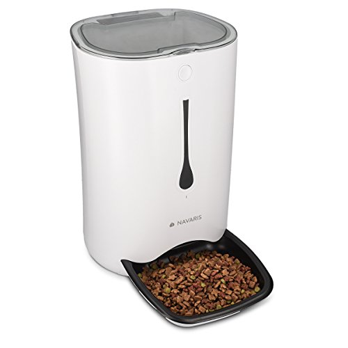 Navaris Automatischer Futterautomat mit Timer - 6L Futterspender mit bis zu 4 Mahlzeiten am Tag und akustischer Benachrichtigung - für Hund und Katze