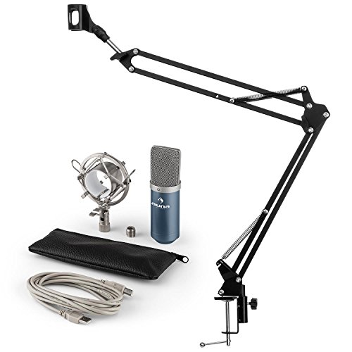 Auna MIC-900B Studio Mikrofon Set USB-Mikrofon Kondensatormikrofon mit Schwenkarm Tisch-Mikrofonhalterung (3/8 zu 5/8 - Adapter, 320Hz - 18KHz, Mikrofonspinne, Nierencharakteristik, 3m Kabel, Tisch-Mikrofonhalter inkl. Mirkofonklemme) schwarz