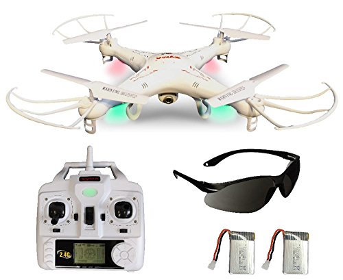 Syma X5C Explorer 2.4 GHz 4-Kanal 3D Quadrocopter Drohne mit Zusatzakku, 360° Flip Funktion, 3.6 MP HD Kamera mit Ton, Motor-STOPP Funktion, 6AXIS Stabilization System, 4GB Micro-SD Speicherkarte und AGETECH SafeFly Sonnenbrille, Weiß - Sonder-Edition