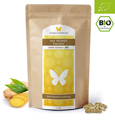200 BIO-Ingwer-Kapseln á 500mg, DE-ÖKO-012, hochdosierte Tabletten für 100 Tage, zertifizierte Bio Qualität, vegan, Gingerol, Shogaol (200 Tabletten)