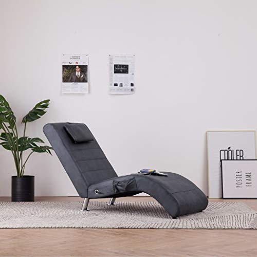 Festnight Massage Relaxliege mit Kissen | Wohnzimmer Liegesessel | Modern Relaxsessel | Liegestuhl | Sofaliege | Polsterliege | Grau Wildleder-Optik und Holzrahmen mit Stahlbeinen 144 x 59 x 79 cm