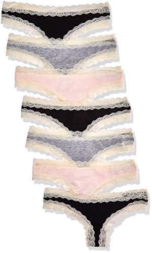 Iris & Lilly BELK015M7 Tanga, Multicolour (Black/Melange/Soft Pink), 38 (Herstellergröße: Medium), 7er-Pack