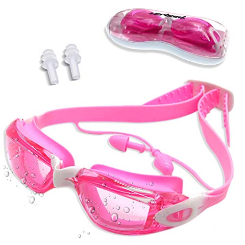 Zerhunt Schwimmbrillen, Schwimmbrille für Kinder mit Antibeschlag und UV Schutz, Ohrstöpsel mitgeliefert, für Mädchen Junge (Rosa)