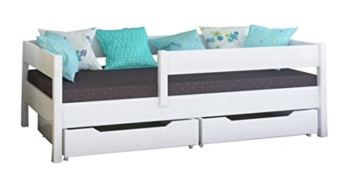 Toddler Miki Kinder Einzelbett mit Schubladen, 4 Farben, viele verschiedenen Größen -, holz, weiß, 200x90