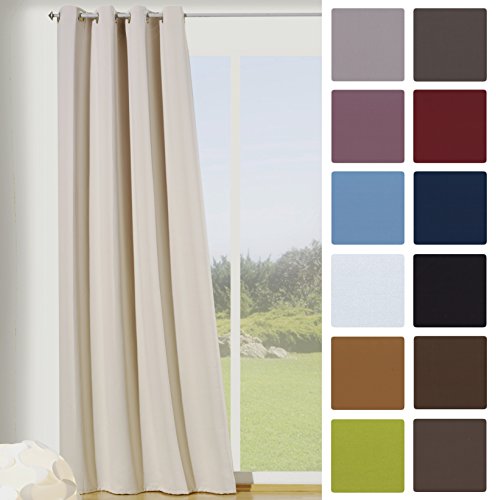 heimtexland  Verdunklungsgardine Thermovorhang Ösenschal BLICKDICHT in creme HxB 245x135 cm - ÖKOTEX geprüft - hochwertige Qualität mit textiler Optik und schönem Fall - GESUND WOHNEN - Licht- Schall- Wärme- und Kälteisolierend Typ139