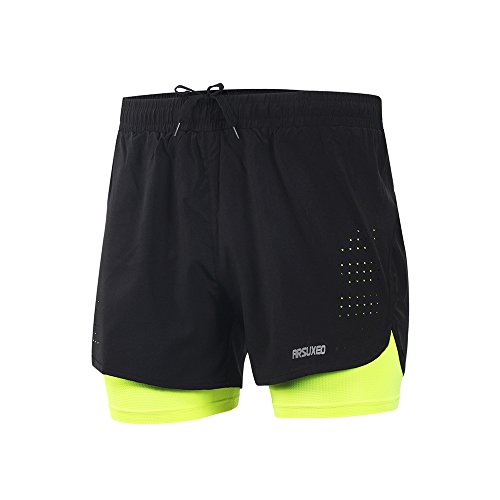 Arsuxeo Herren Active Training Laufshorts 2in1, Herren, grün, medium