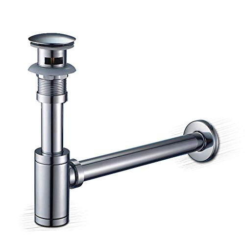 Auralum Siphon Ablaufgarnitur Set mit Überlauf Stöpsel Abfluss Ventil Waschbecken Waschtisch Ablauf für Waschbecken