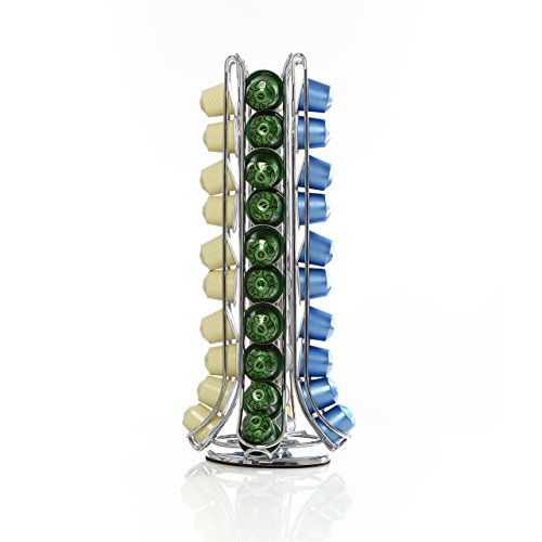 Lumaland Cuisine Kapselhalter drehbarer gerader Halter für Nespresso Kaffee Kapseln 40 Stück in verschiedenen Farben Chrome, Schwarz oder Weiß