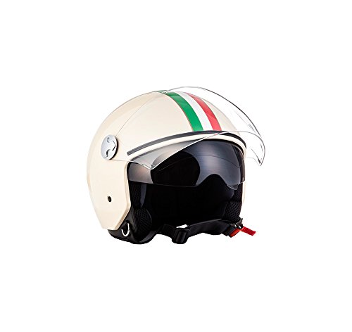ARMOR · AV-63 „Italy Creme“ (Gelb) · Jet-Helm · Roller Mofa Bobber Motorrad-Helm Scooter-Helm Chopper · ECE certified · Separate Visors · Click-n-Secure Clip · Tragetasche · L (59-60cm)