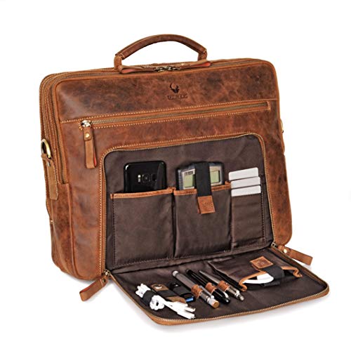 Donbolso Laptoptasche San Francisco 15,6 Zoll Leder I Umhängetasche für Laptop I Aktentasche für Notebook I Tasche für Damen und Herren (Braun)