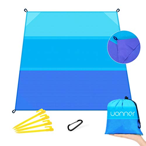 UONNER Picknickdecke Wasserdichte Stranddecke Sandfrei Outdoor Tragbare Ultraleicht Strandmatte Campingdecke Picnic Pocket Blanket mit 4 Befestigung Ecken