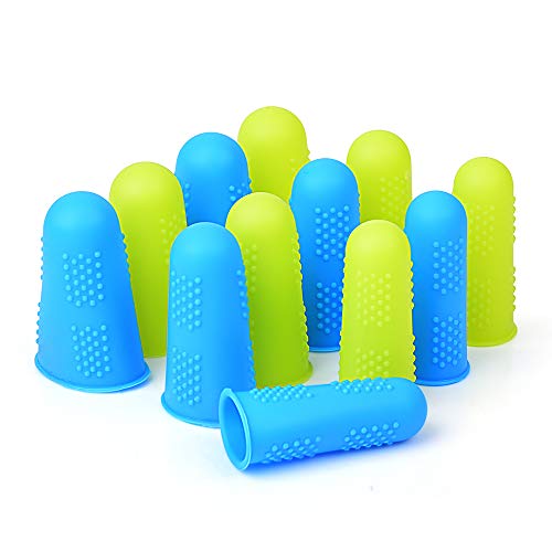 Hydream Silikon Fingerschutz Abdeckungen, 12 PCS Fingerkuppen Protector Covers Finger Caps für Heißklebepistole Honig Adhesives Klebstoffe Wachs Scrapbooking Nähen Handwerk in 3 Größen (Blau & Gelb)