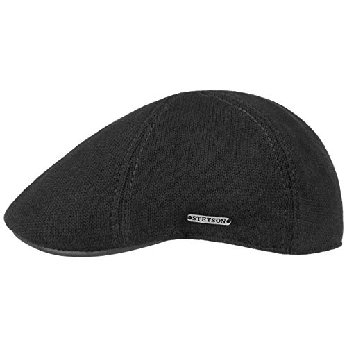 Stetson Muskegon Gatsby Cap | Schirmmütze Herren | Strickcap mit Schirm aus Leder | Schiebermütze Herbst/Winter | Flatcap schwarz M (56-57 cm)