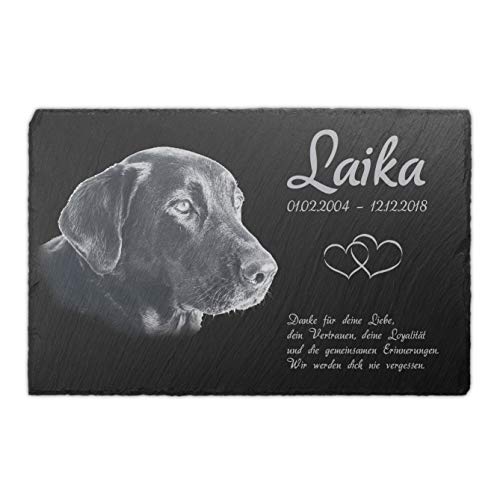 PauleBlack Tiergrabstein Gedenktafel mit Gravur Schiefer 30 x 20 cm wetterfest - Individueller Text und Foto