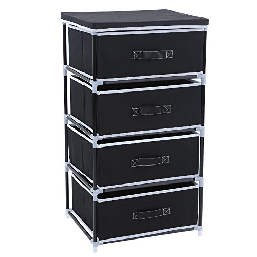 Songmics Aufbewahrung Kommode Garderoben mit 4 Schubladen Schubladenschrank Stoffschrank Campingschrank 45 x 84,5 x 38 cm (B x H x T) schwarz RLG14H