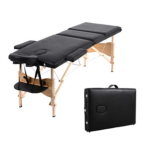Massagetisch 3 Zonen Massageliege Höhenverstellbares Leichtes Klappbares Tragbares Massagebett Massagebank Kosmetikbank,Schwarz,KH3104S-BK