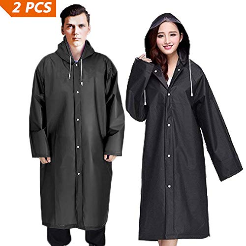 TBoonor 2 Stück Regenponcho Eva Regenjacke Unisex Regenmantel Wiederverwendbar Wasserdicht Atmungsaktiv Wandern Regencape Für Damen Herren Erwachsene, 160-190cm (Schwarz-2 Stück)