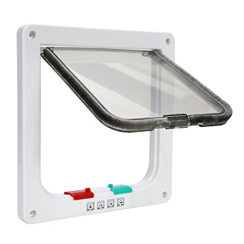 TKOOFN Pet Mate 4-Wege Verschluss Katzentür Katzenklappe Haustier Tür Freilauftür (Weiß, S)