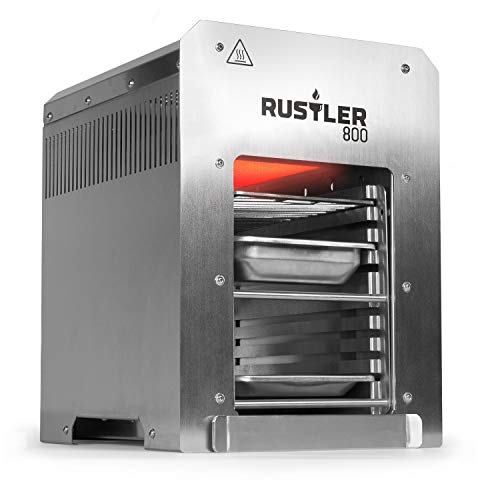 Rustler 800 Hochleistungsgrill | Oberhitze Gasgrill aus Edelstahl für Temperaturen bis zu 800° C mit Piezozünder | Grill | Inkl. Grillrost, Auffangschale und Warmhalteschale | CE-Zertifiziert