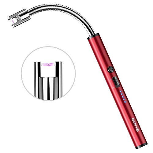 Ronxs Lichtbogen Feuerzeug, Flammloses Elektronische Feuerzeug mit LED Batterieanzeige, Aufladbar USB Feuerzeug Wind- & Wetterfest Feuerzeug für Küche, Grill, Kerzen, Feuerwerk,Gasherd