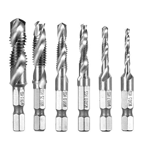 Newder 6 Sätze Kombi Bohrer Gewindebohrer 1/4' HSS M3-M10 Schraube Sechskantschaft Senker Werkzeuge Maschinengewindebohrer Set für Holz Kunststoff Dünnes Aluminium, Nicht für Harten Materialien