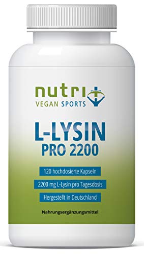L-LYSIN HOCHDOSIERT | 120 Kapseln | 2200 mg pro Tagesdosis | Baustein für Kollagen & Bindegewebe | knackiger Po | Nutri-Plus Vegan | Premiumqualität aus Deutschland | ohne Magnesiumstearat
