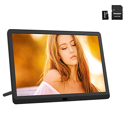 Digitaler Bilderrahmen, Elektronischer Fotorahmen 10 Zoll 1920 * 1080 HD IPS Display mit Kalender/Alarm/Foto/Musik/Video Player/automatisch drehen/Auto on/Off Timer mit 32GB SD, Schwarz