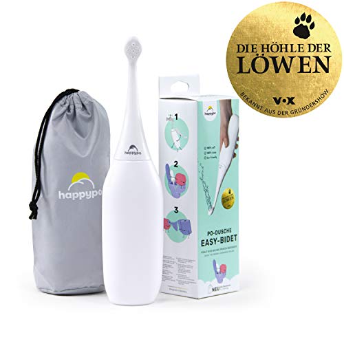 Original HAPPYPO Easy-Bidet Po-Dusche (in Weiss, mit Reisebeutel) | Mobiles Bidet, Reise Bidet, Lady-Shower & Dusch-WC Alternative | erstklassige Intimhygiene nach der Toilette | TV-Bekannt aus VOX-Gründer-Show „Die Höhle der Löwen“