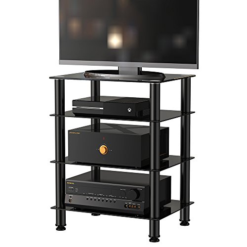 Fitueyes TV Rack Hifi Regal Audio Schrank mit schwarz Glas und Alu AS406001GB