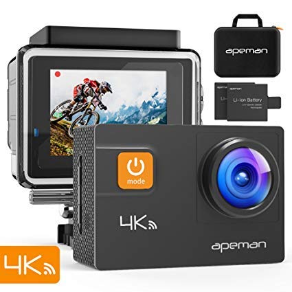 APEMAN A80 Action Cam 4K WiFi 20MP EIS Unterwasserkamera 40M Wasserdicht, mit Transportskoffer und 24 Multiples Zubehör