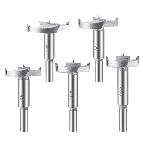Forstnerbohrer Set, FIXKIT 5tlg. Forstner, Holzbohrer, Astlochbohrer Set mit Zentrierspitz inkl. 35mm, 40mm, 45mm, 50mm, 60mm