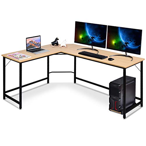 COSTWAY Computertisch L-Form, Eckschreibtisch, Schreibtisch PC-Tisch Computerschreibtisch Bürotisch Ecktisch Winkelschreibtisch, Farbwahl (Natur)