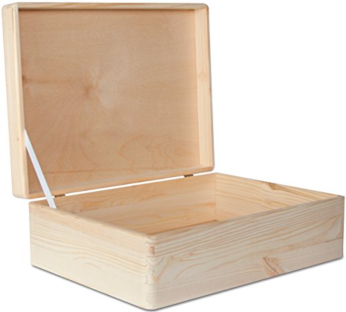 XL Große Holzkiste Aufbewahrungsbox Holzbox Kiste mit Deckel - 40 x 30 x 14 cm - Unlackiert Hölzernen Kasten - ohne Griffen - Ideal für Dokumente, Wertsachen, Spielzeuge und Werkzeuge