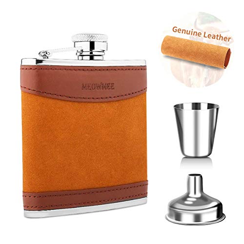 MEOWMEE Edelstahl Flachmann Set, 304 Lebensmittelechter Flachmann mit Trichter und Tasse Premier Edelstahl-Flachmann-Geschenkset für Whisky/Wodka/Wein/Alkohol, 5 oz